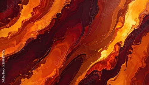 Fiery Abstract Swirls of Orange and Red Paint.