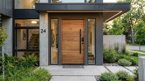 Modern Home Entrance with Wooden Door