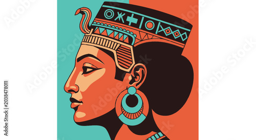 Obraz na płótnie Nefertiti Profile Vector Art Illustration - Ancient Egyptian Queen Portrait