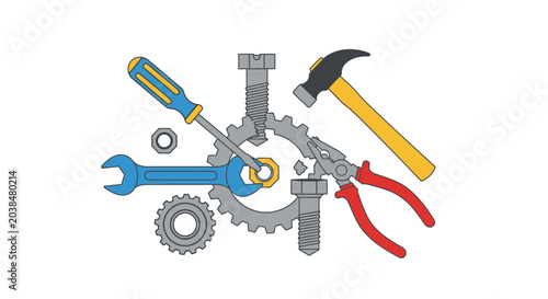 Bild auf Leinwand Tools and Mechanical Parts Collection - Repair and DIY Concept