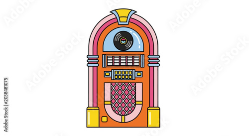Retro jukebox illustration, colorful vintage music player, nostalgic entertainment concept