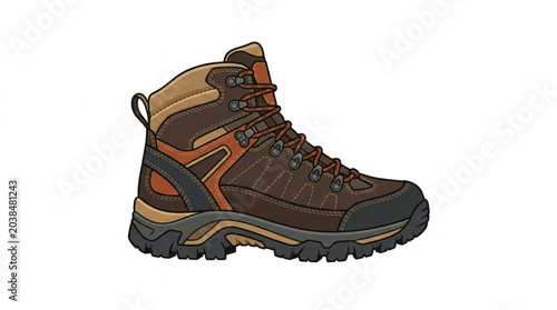 Fotografi Brown Leather Hiking Boot Isolated on White Background.