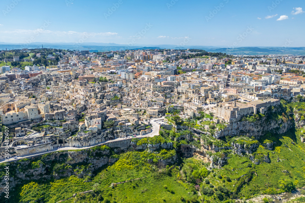Obraz premium The Historic Matera City drone view in Italy