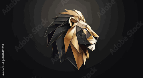 Foto Abstract Geometric Lion Head Illustration in Black and Gold - Majestic Wild Anim
