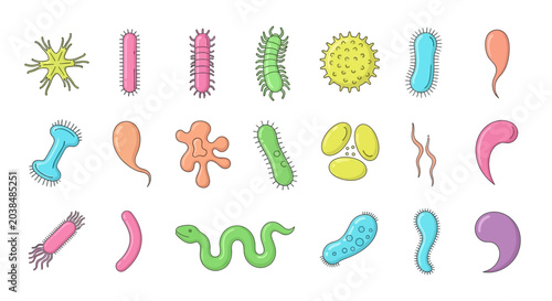 Photos Colorful bacteria and germs illustrations, microbiology concept, medical backgro
