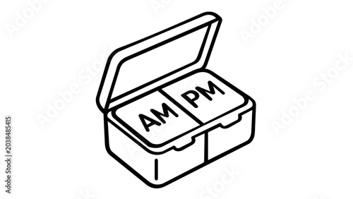 Medical pill organizer daily box vector icon illustration for medication scheduling and pharmacy healthcare management featuring a minimalist flat line style design isolated on clean background.