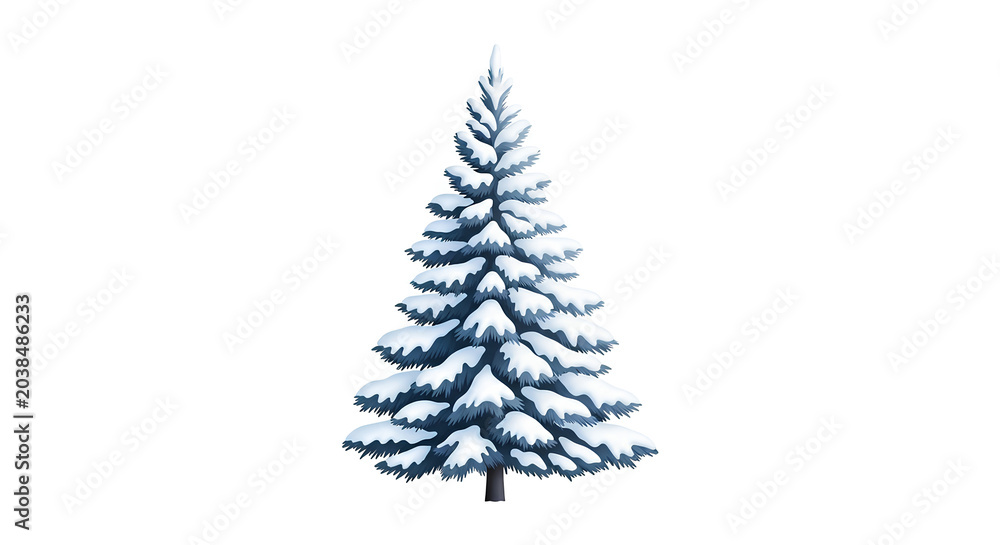 Obraz premium Snowcovered evergreen tree standing tall against a white backdrop.