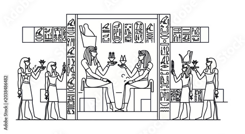 Photos Ancient Egyptian Hieroglyphs and Figures - Line Art Illustration