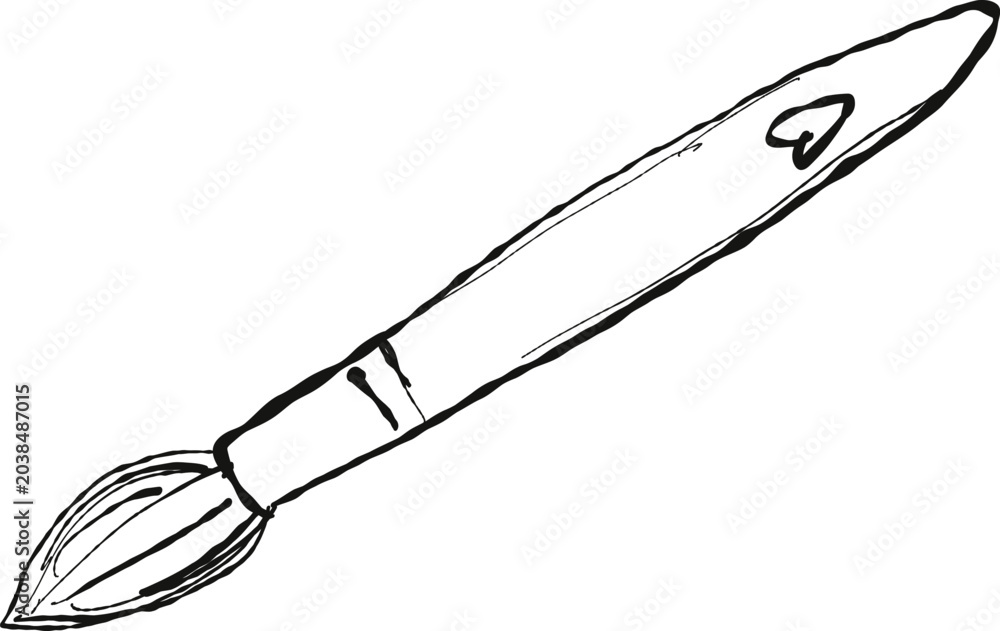 Obraz premium Hand drawn doodle sketch of artist brush. Vector black simple illustration for logo, icon, card decoration