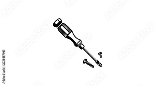 Tableau sur toile Close up of a Phillips head screwdriver and screws on a white background