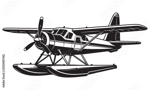 Quadro su tela Seaplane silhouette, water aircraft vector, isolated on white