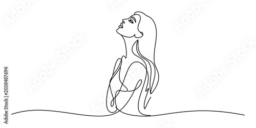 Photos Single line drawing of a woman looking up, elegant flowing lines, artistic portr