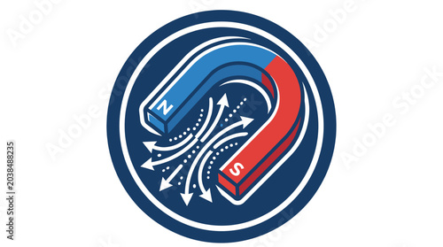 Фотография Horseshoe magnet icon with magnetic field arrows in circle