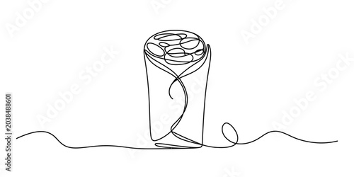 Photos Single line drawing of a burrito or wrap with fillings visible at the top, minim