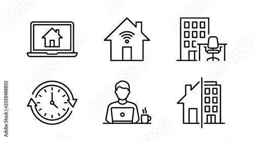 Quadro su tela Minimal hybrid work outline icons set in editable stroke style
