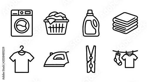 Tableau sur toile Laundry line editable icon set with washing and clothing symbols