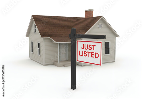 A small model house with a just listed sign