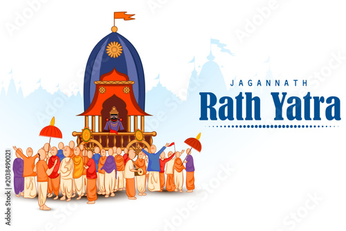 Chariot of Lord Jagannath, Balabhadra and Subhadra on annual Rathayatra in Odisha festival background