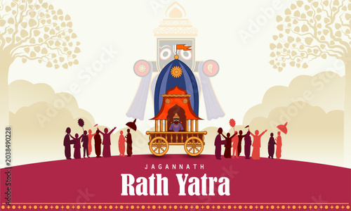 Chariot of Lord Jagannath, Balabhadra and Subhadra on annual Rathayatra in Odisha festival background