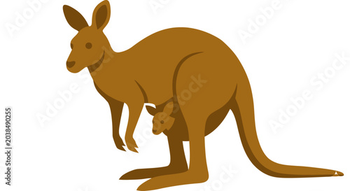 Canvastavla Vector kangaroo, mother kangaroo with joey, brown marsupial, wildlife icon, anim