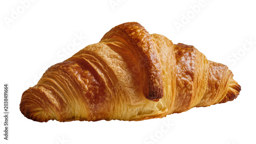 Tableau sur toile Golden brown flaky croissant pastry with visible layers
