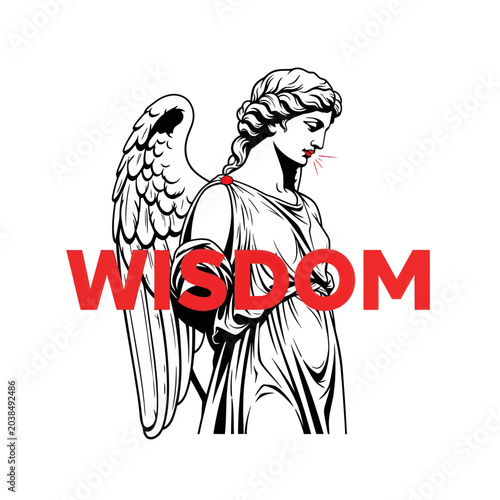 Tableau sur toile Angel Statue with Wisdom Text, Classical Sculpture, Enlightenment Concept