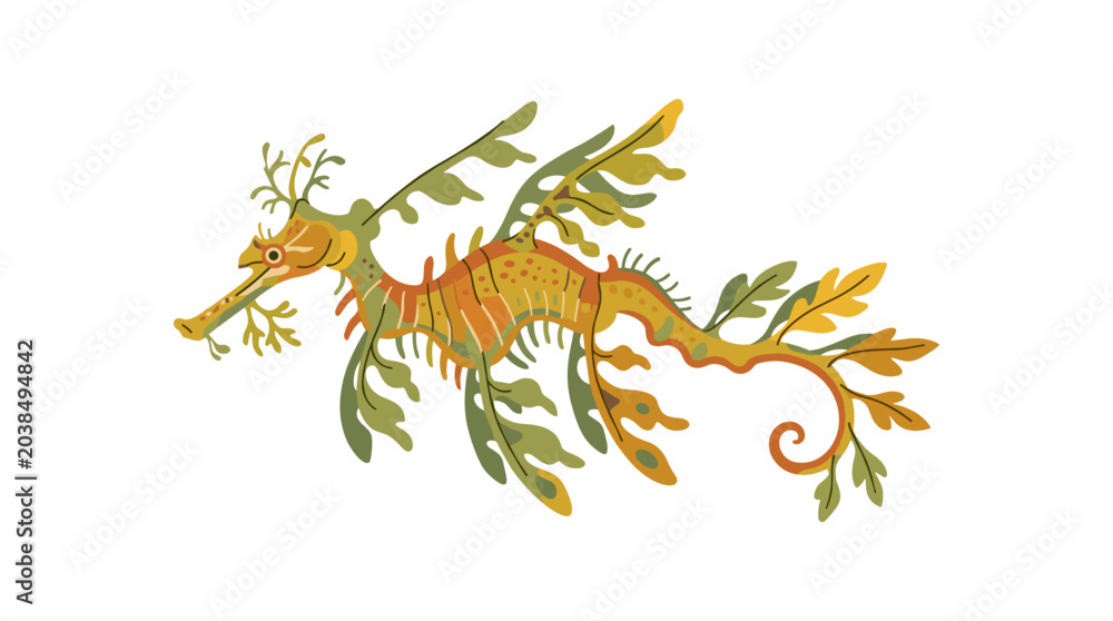 Obraz premium Illustration of a Leafy Sea Dragon with flowing appendages and intricate details on a white background