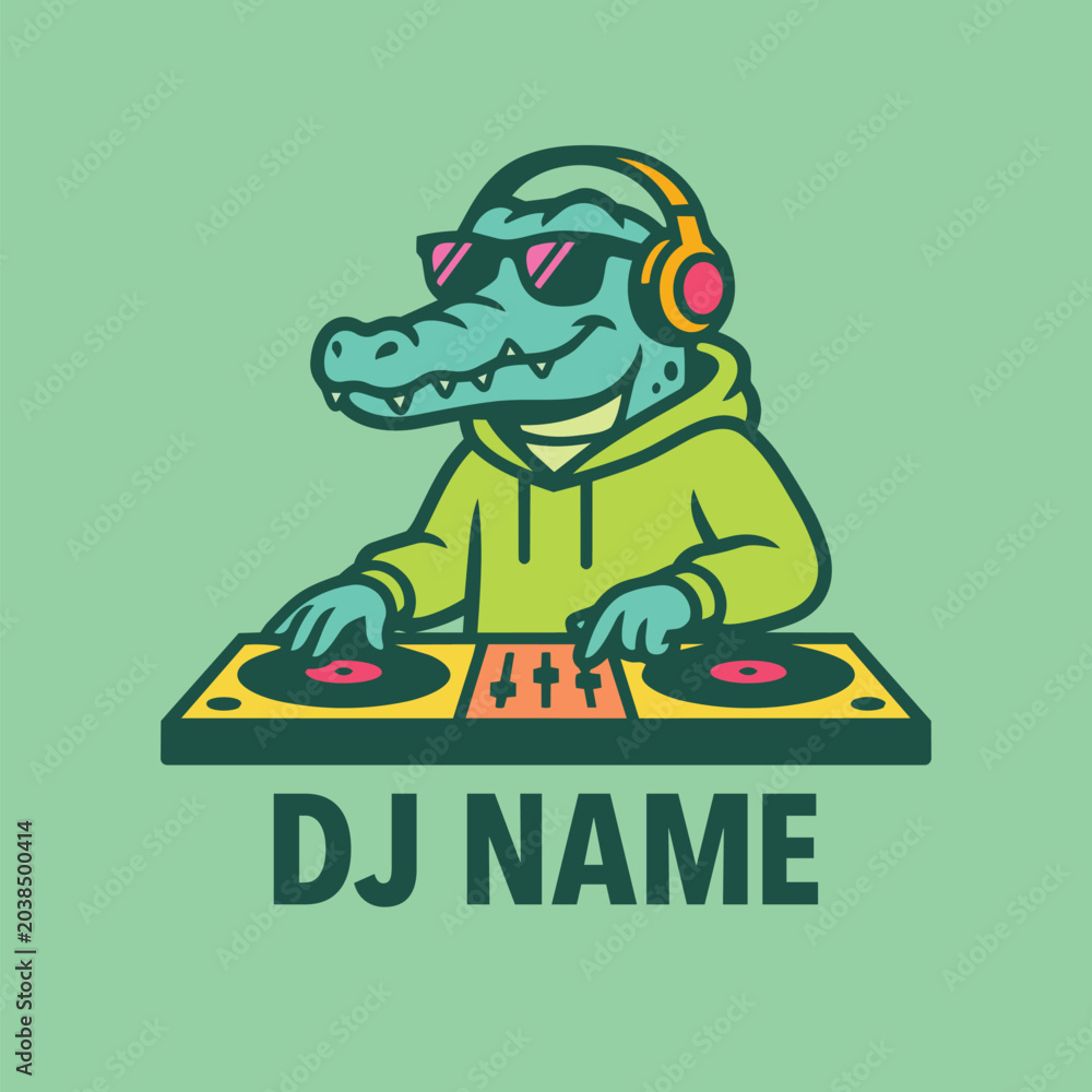 Obraz premium Cool Crocodile DJ Mixing Beats All Night