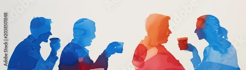 A Close-up Shot of a Silhouettes of people at a wedding with watercolor details