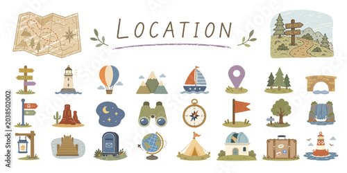Foto 旅と目的地を表現したロケーションアイコンセット／Location Icons, Travel, Navigation, Destination