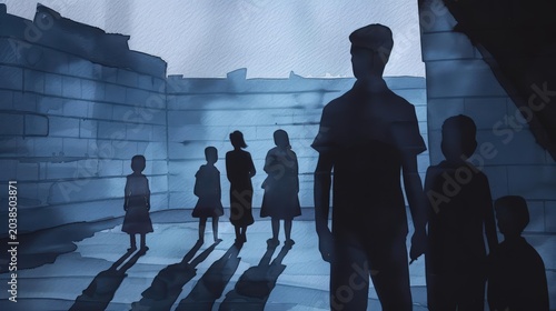 A Close-up Shot of a Watercolor silhouettes of a bustling cityscape with overlapping colors