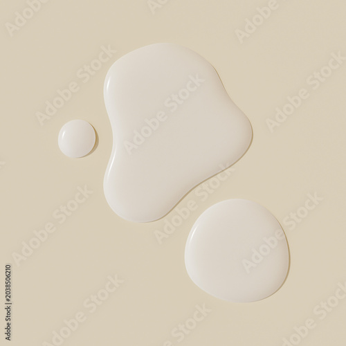 Milky face serum white liquid drops on beige background. 3d rendering