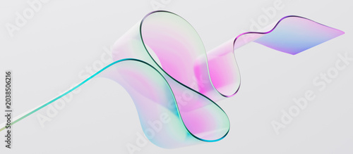 Dynamic holographic glass wave ribbon. Iridescent translucent flowing curve for modern corporate website design, creative tech presentation, or elegant futuristic beauty branding.