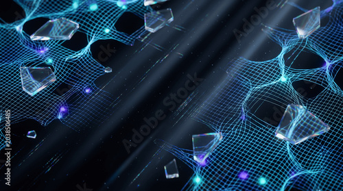 Extreme close-up, high-tech abstract composition set against a deep