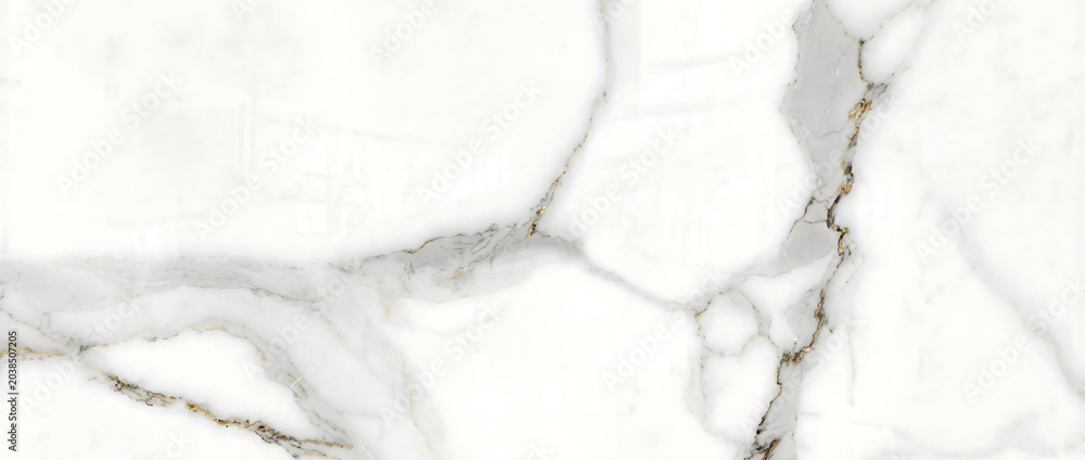 Naklejka premium Marble background exhibits a pristine polished white surface with beautiful golden grey veining lines