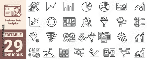 Bild auf Leinwand Business Data Analytics Icon Set Featuring Cluster Analysis Sentiment Tracking M