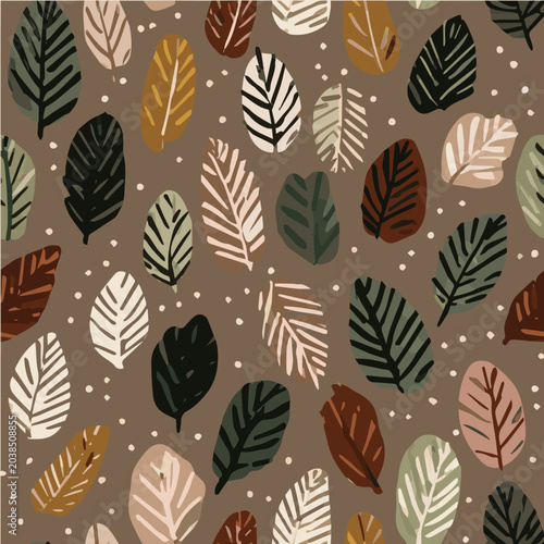 abstract minimal leaf seamless pattern, organic botanical illustration