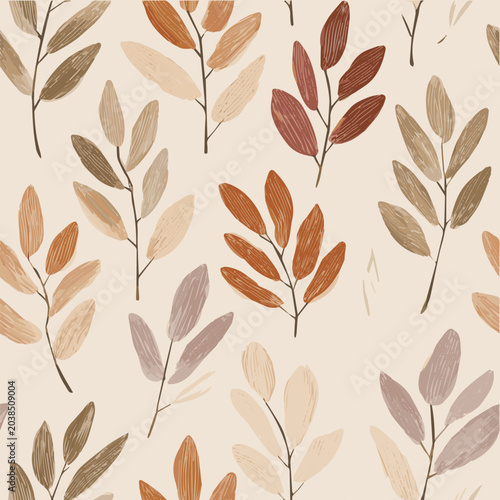 abstract minimal leaf seamless pattern, organic botanical illustration