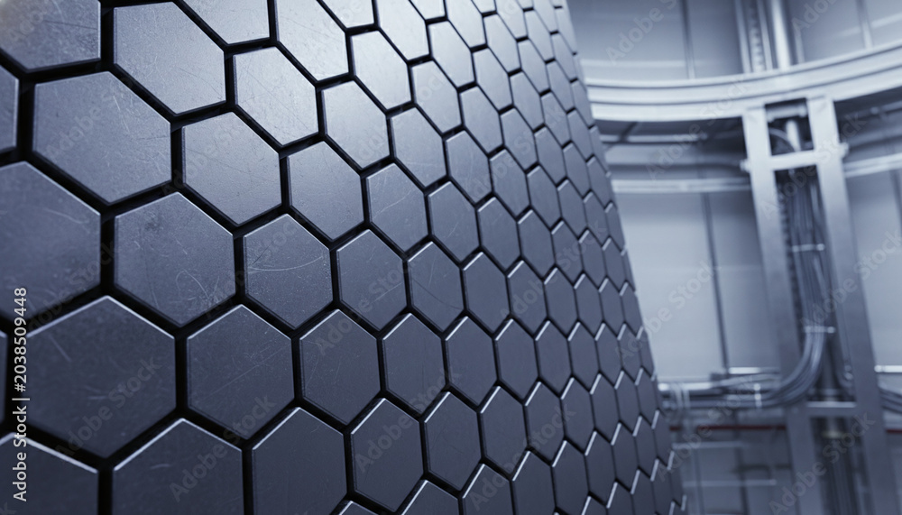 Obraz premium Tokamak fusion reactor inner wall texture with geometric tungsten armor tiles