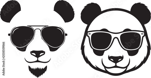 Cuadro en lienzo Cool panda bear character heads wearing trendy sunglasses isolated on white background art