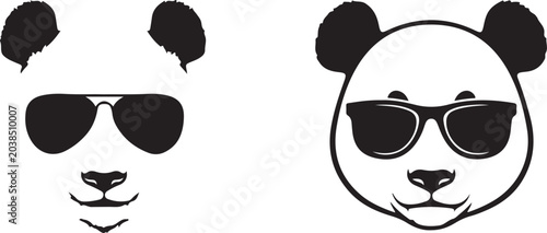 Cuadro en lienzo Cool panda bear character heads wearing trendy sunglasses isolated on white background art