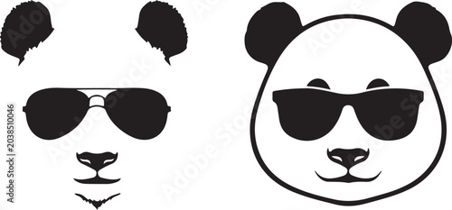 Fotografie Cool panda bear character heads wearing trendy sunglasses isolated on white background art