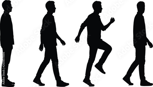 Canvas Print Human walking silhouette sequence showing progressive motion from standing still