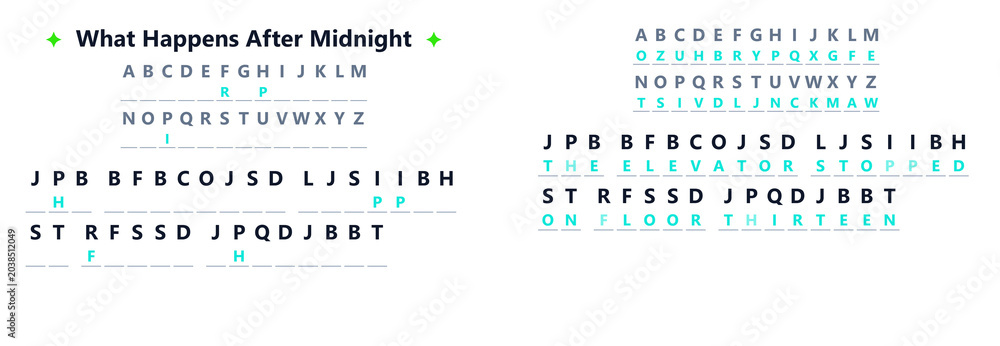 Fotografie Cryptogram puzzle with encoded messages and deciphering letters