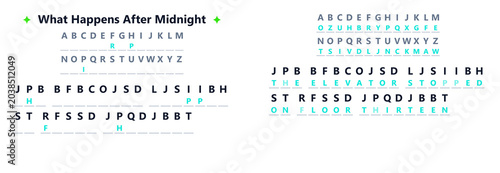 Photos Cryptogram puzzle with encoded messages and deciphering letters