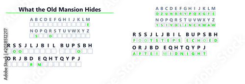 Bild auf Leinwand Cryptogram puzzle titled What the Old Mansion Hides with clues and answers