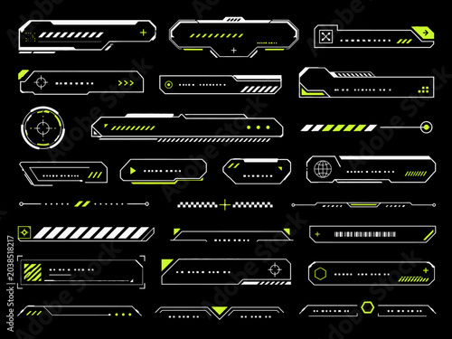 Futuristic digital interface HUD elements for technology and gaming design