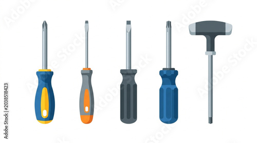 Foto Collection of Five Different Screwdrivers Tools.