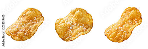 Photos Crispy Salted Potato Chips Set: Delicious Golden Crunchy Snack Slices with Sea S