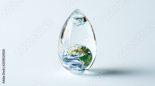 Earth encased in a teardrop-shaped glass vessel.
